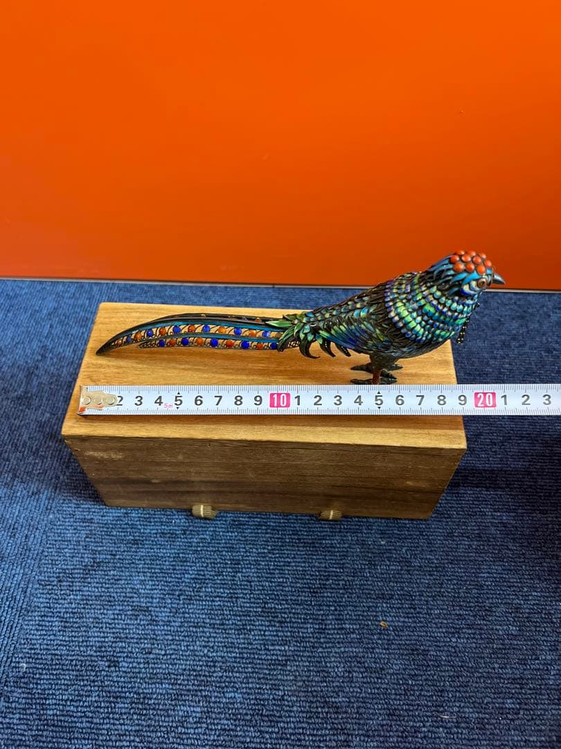 1217 中国美術　銀七宝　珊瑚石細工　鳥　蓋物　置物　工芸品　時代物