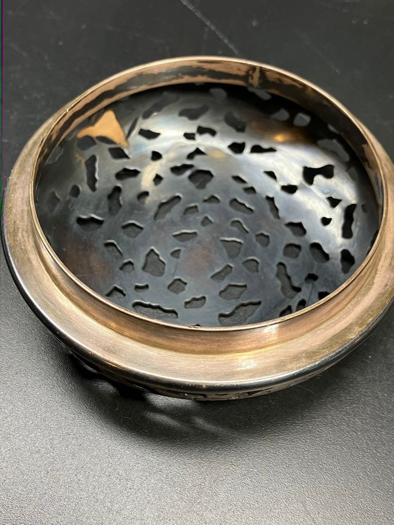青磁三足純銀火屋香炉 仏具茶道具透かし彫り純銀刻印 銀細工 骨董品 火舎 工芸