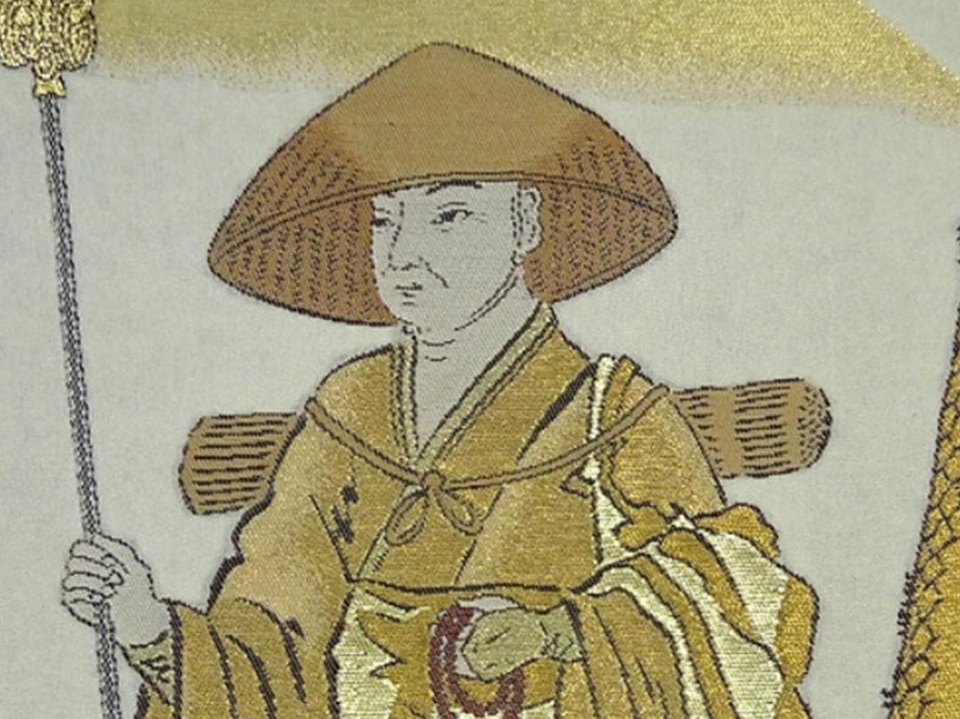掛軸『四国八十八ヶ所霊場御朱印』一部刺繍画 絹本 共箱付 掛軸 a01178