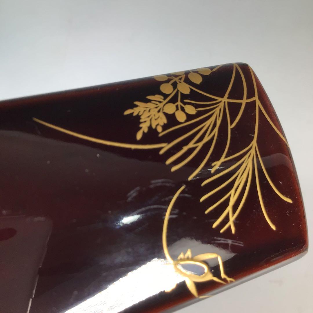 Ｎ１０００　香合　『道場宗廣作』『溜塗』『虫草蒔絵』『虫籠香合』　共箱　茶道具