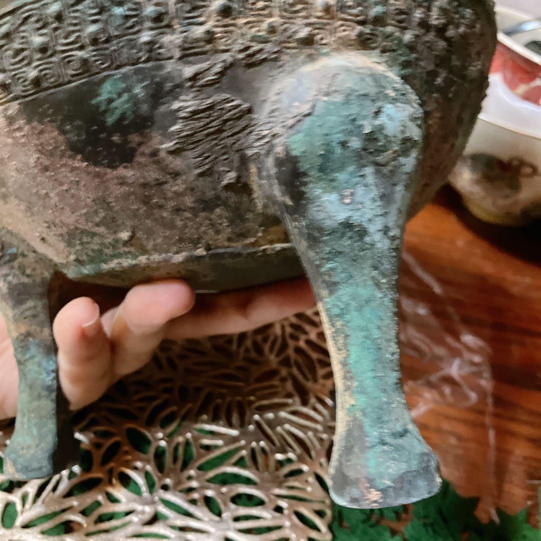 鼎　三足　青銅器　中国　骨董品　戦国時代 軌敦　三足　敦　蓋付 楚