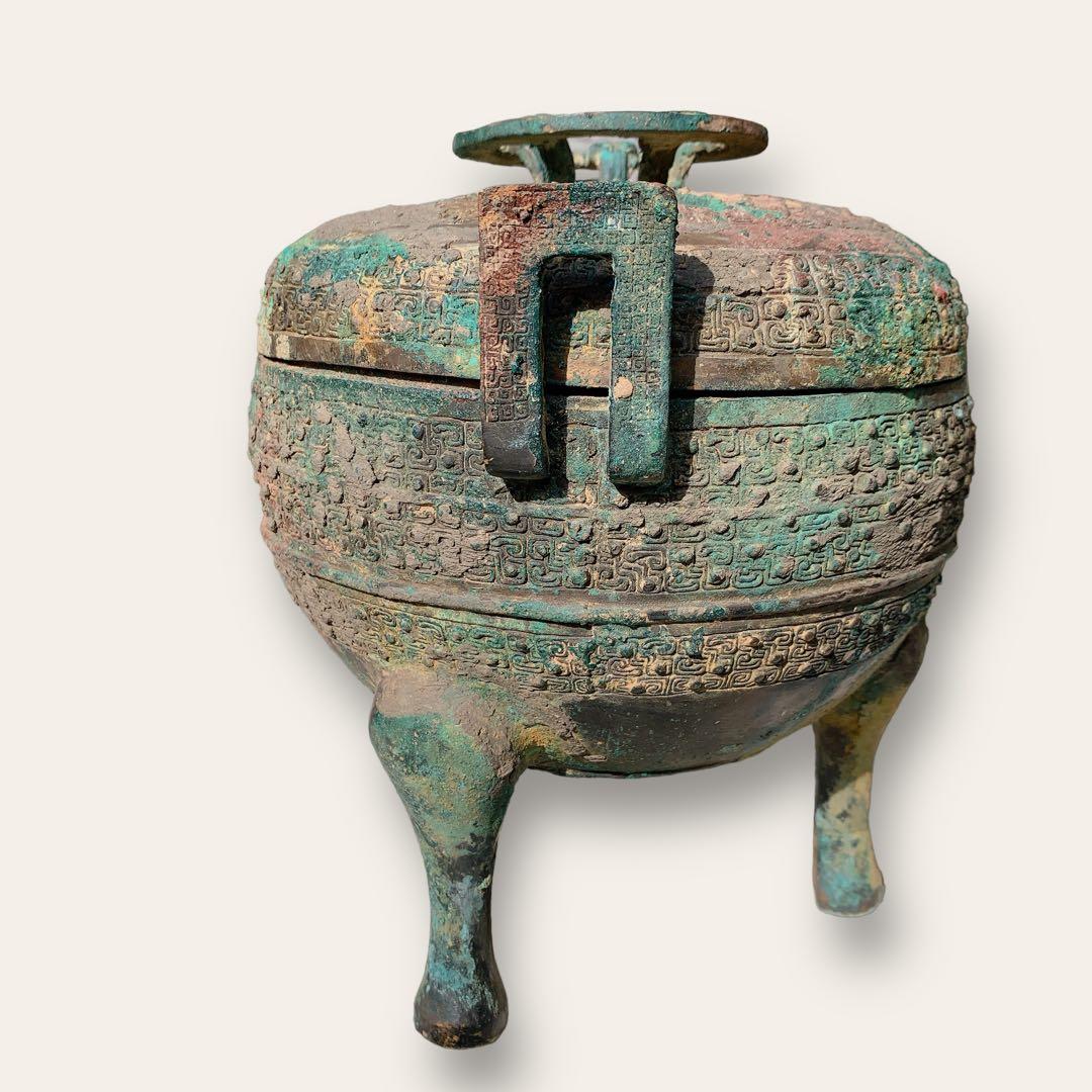 鼎　三足　青銅器　中国　骨董品　戦国時代 軌敦　三足　敦　蓋付 楚