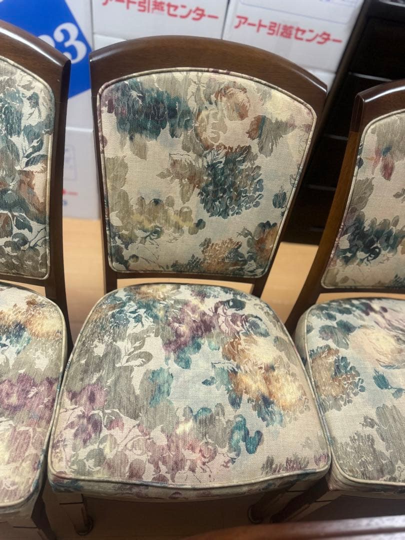 マルニモッコウ　地中海シリーズ　木製楕円形テーブル　花柄椅子4脚セット