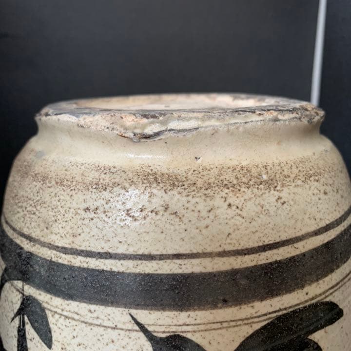 李朝時代　絵高麗　粉粧灰青沙器　鉄絵紋　水指　茶道具　壷　壺　花瓶　時代