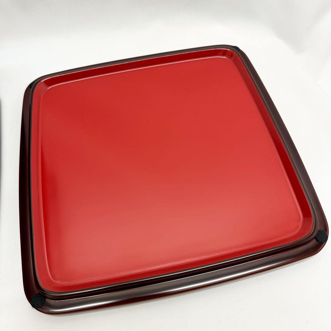 希少 未使用 輪島塗 角型 三段重 無地 W20×H19cm 溜蝋色 共箱付
