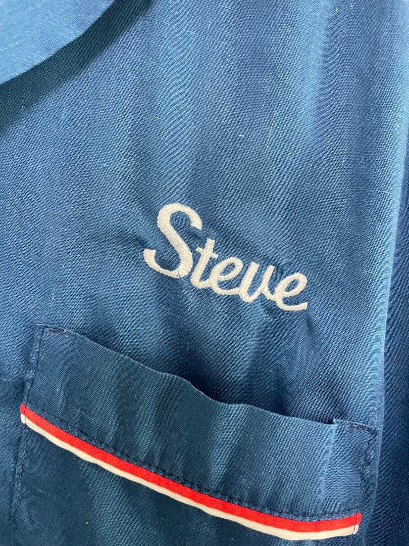 レア！70s USA製 Hilton ボウリングシャツL ネイビーSteve刺繍