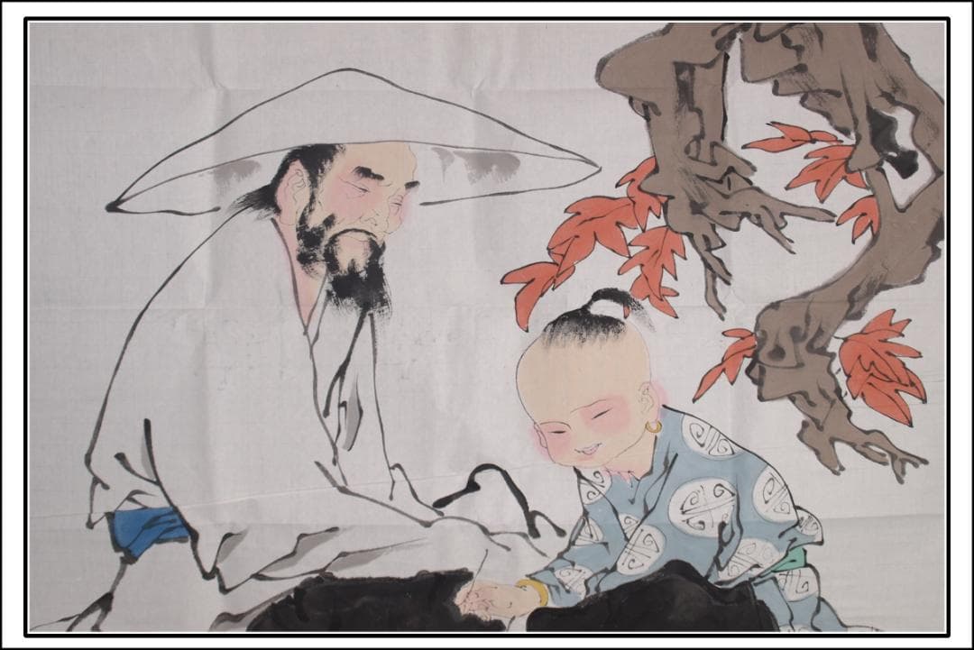 骨董市仕入れ品　中国近代の範曽の掛軸　人物図　肉筆保証 DE040C12-3