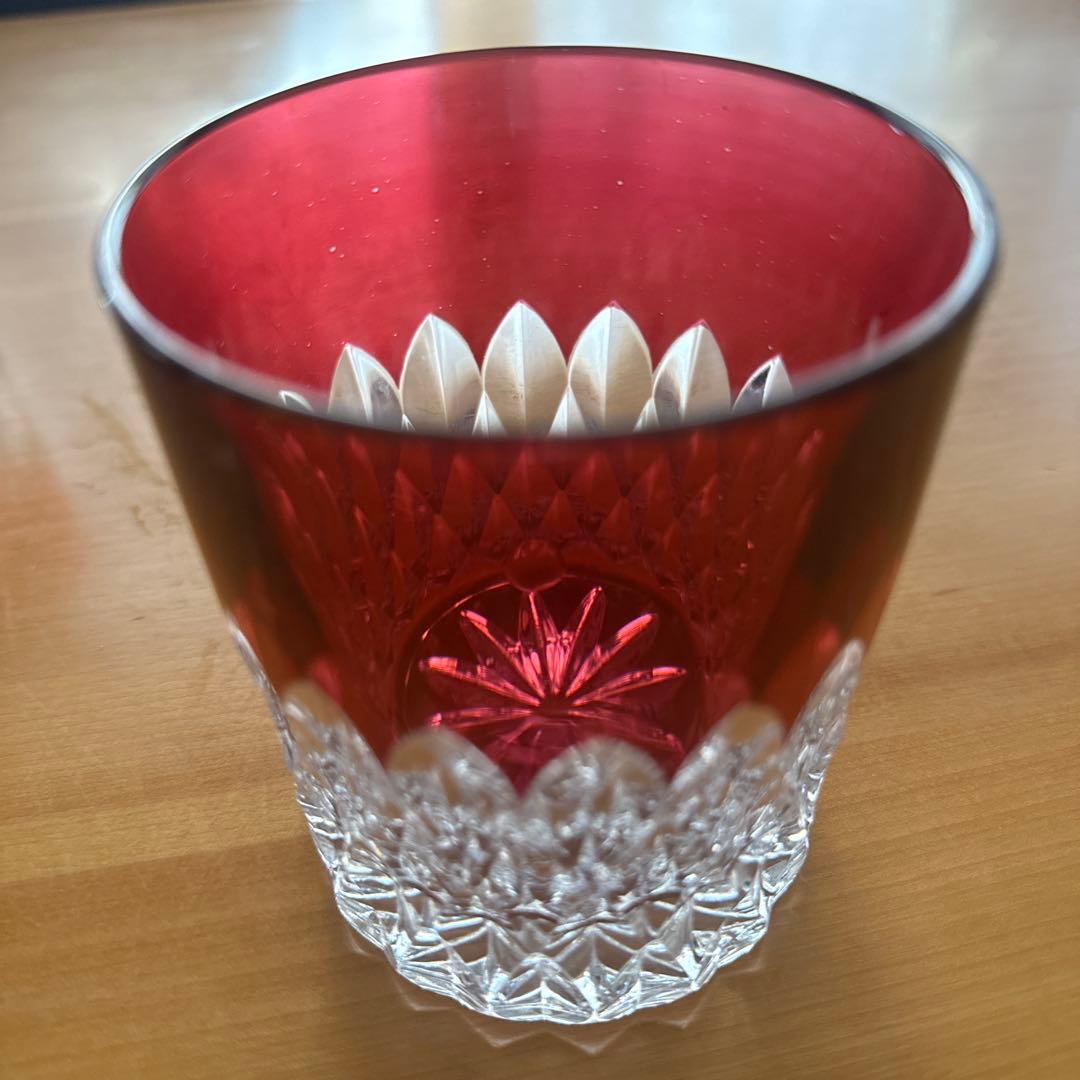 80's未使用★アンティークカットガラス被せガラス３個セット