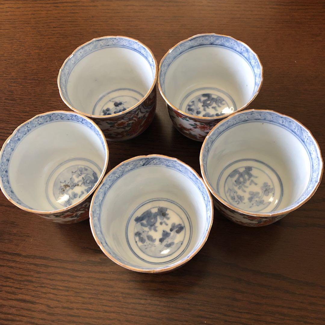 骨董☆色絵古伊万里金彩向付☆5客☆