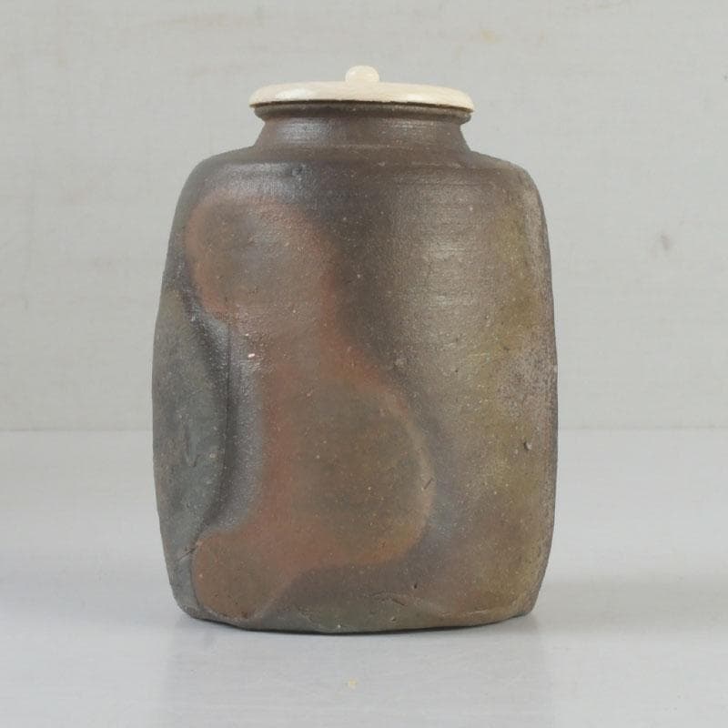 茶道具　備前焼　伊勢崎紳作　肩衝茶入　仕覆二点付　共箱　C　9774