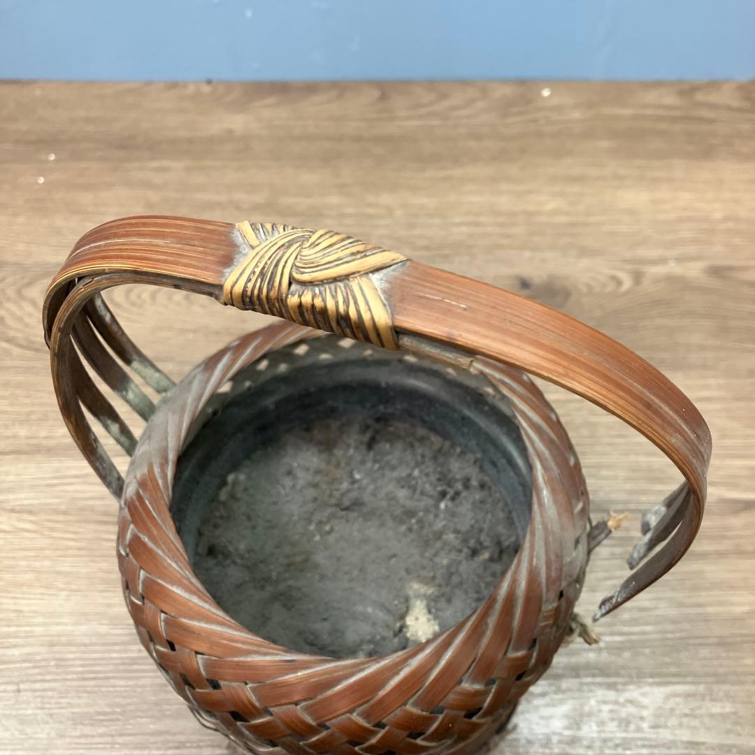 D-5 昭和レトロ 竹編み 花籠 花入れ 竹筒付き 華道具 茶道具 インテリア