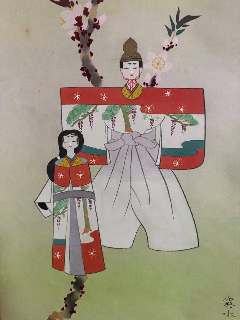 お雛様　春　桜　霧水作 日本画 掛け軸　伝統衣装