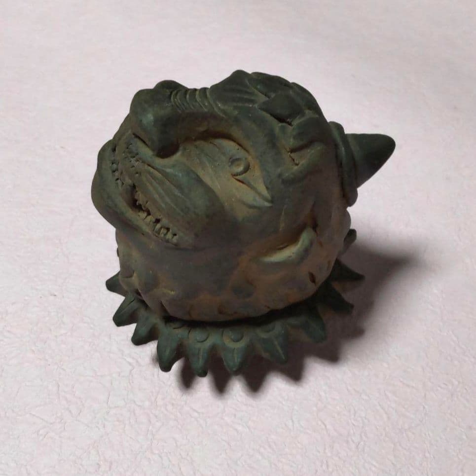 76*67陶芸 香合 鬼面 置物 茶道具 水次 骨董