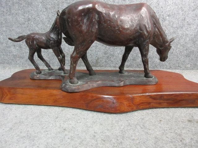 銅製 置物 [B23356] 馬の親子 在銘 インテリア オブジェ