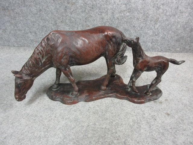 銅製 置物 [B23356] 馬の親子 在銘 インテリア オブジェ