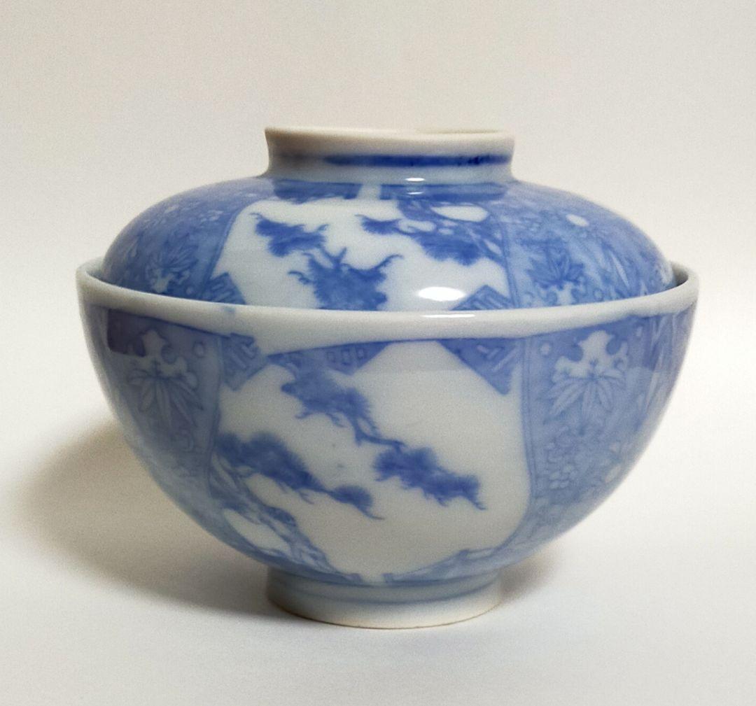 器　蓋付き　碗　１客　　陶磁器　　松　竹　梅　　花　鳥