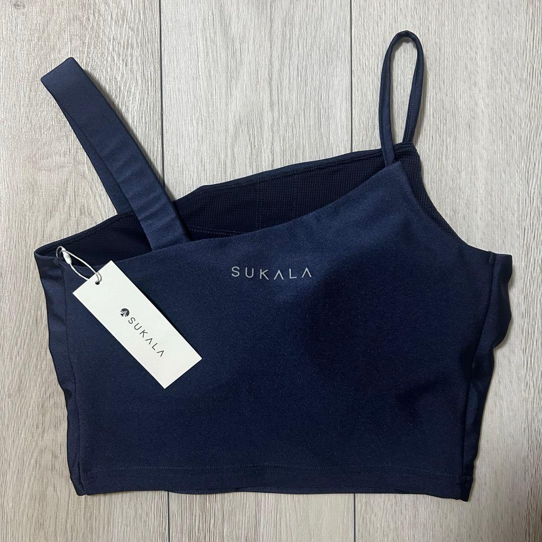【SUKALA】シャインストレッチアシンメトリーブラトップ　スモークブルー　M