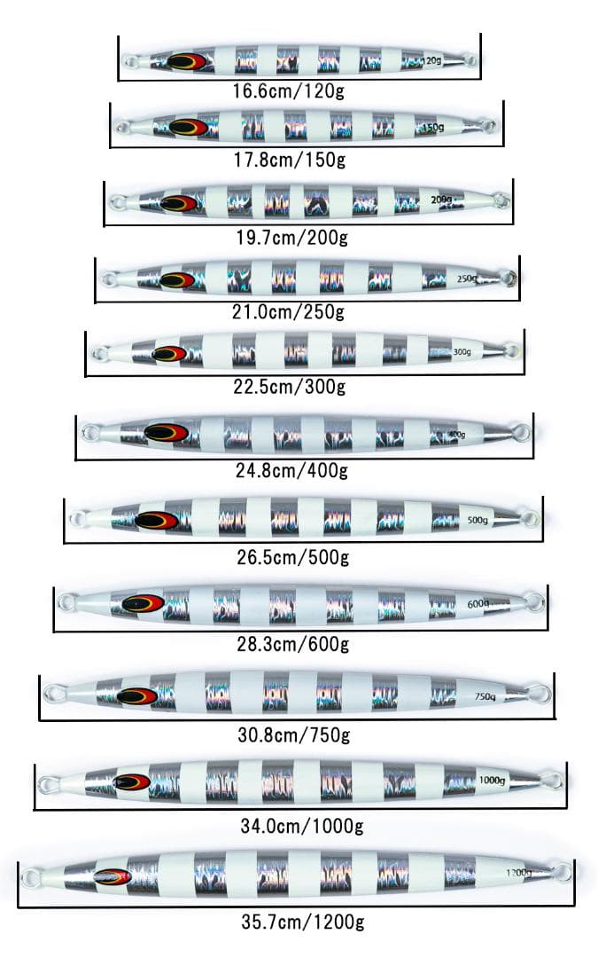 メタルジグ１０００ｇ３４．０ｃｍ ７色７本セット　新品　送料無料