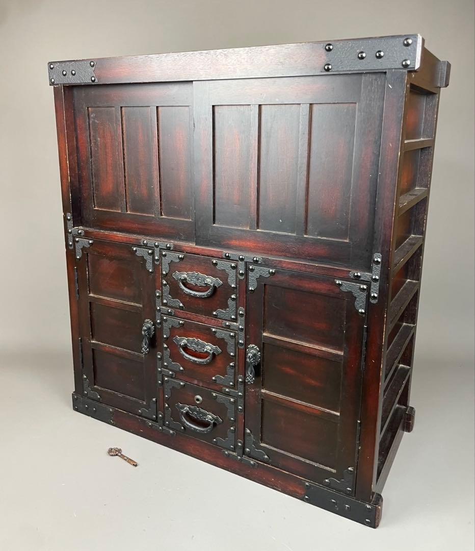 民芸調 鍵付 小物入 カラクリ箪笥 和箪笥 水屋 収納棚