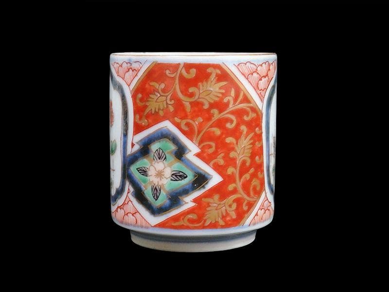 古伊万里　色絵　窓絵　花に金唐草図　のぞき 猪口　D802AS-CYg