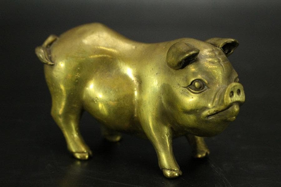 中国美術 銅 猪 一対 縁起物 7.8cmx3cm(LC537)