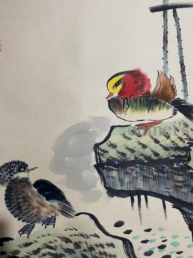 中国古美術 近代 齊白石款 花鳥画 水墨画 掛け軸 宣紙 唐物 書画 肉筆 古玩