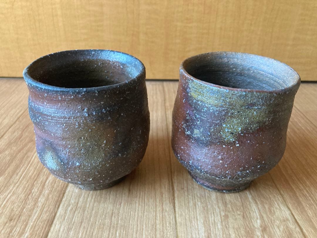 【お値下げしました】陶芸家　備前　荻野雅也　湯呑み 2個セット 木箱付き