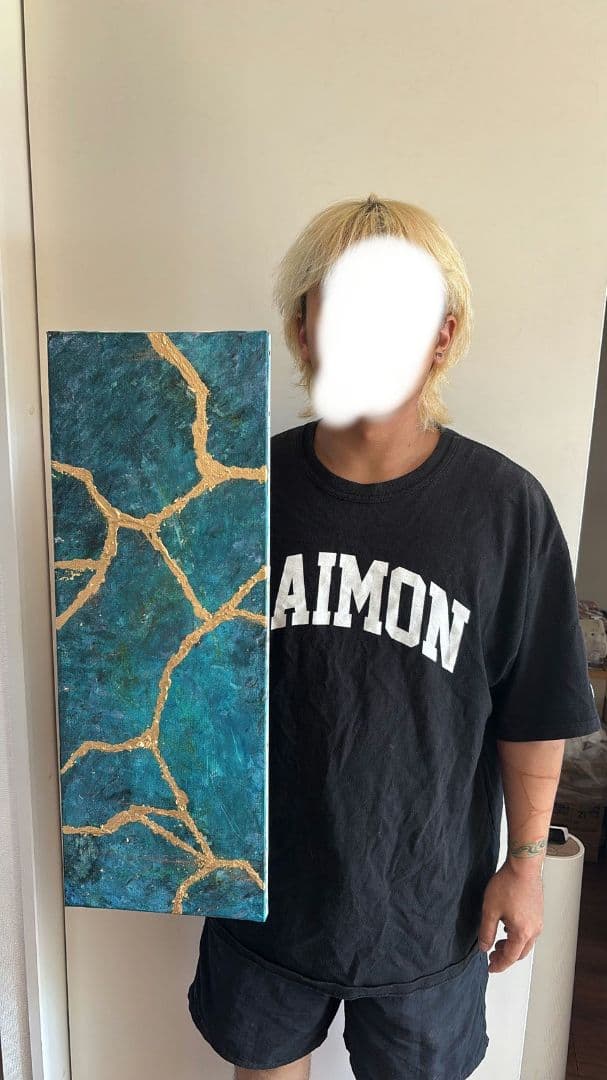 ターコイズとゴールドの抽象画