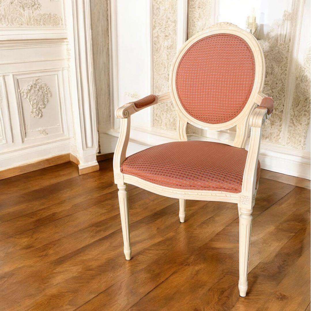 【美品①】ルイ16世様式 フランス華麗チェック織物張 メダリオンアームチェア