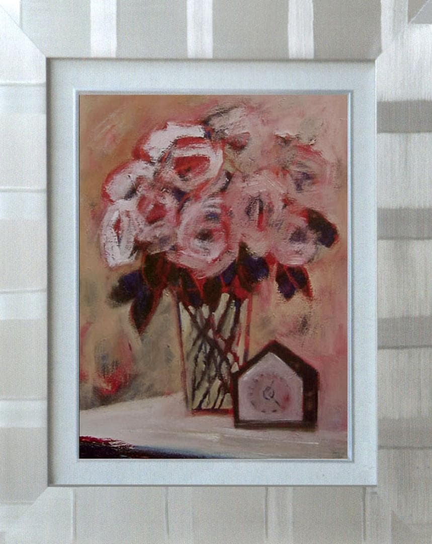 油絵 菅家令子 絵 絵画 インテリア 額付(黒) uF6-112502 花 ばら