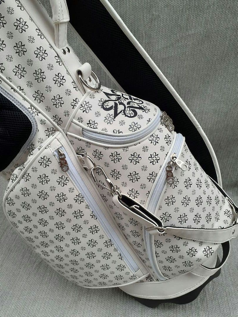 St. ANDREWS ロゴ デザイン スタンド式 キャディバッグ 白 黒