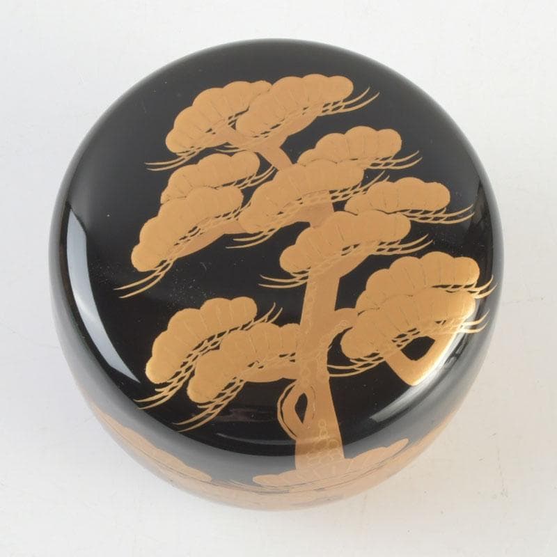 茶道具　漆塗　瑞雲造　老松蒔絵　平棗　共布共箱　V　9495