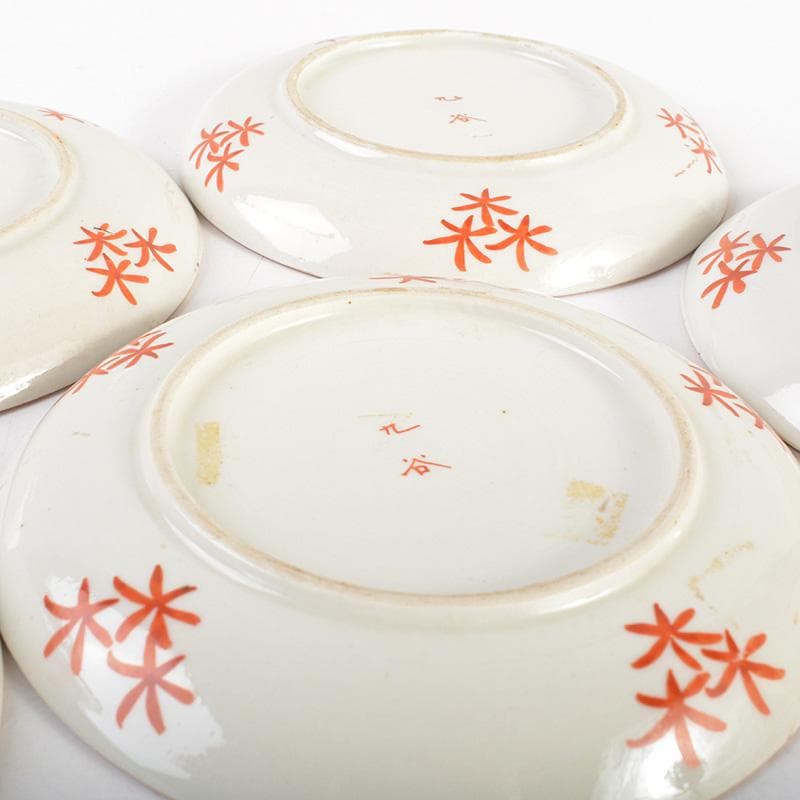 りんぞう　赤絵八郎手　金魚文　手塩皿　小皿　五客　時代箱　D　R7514