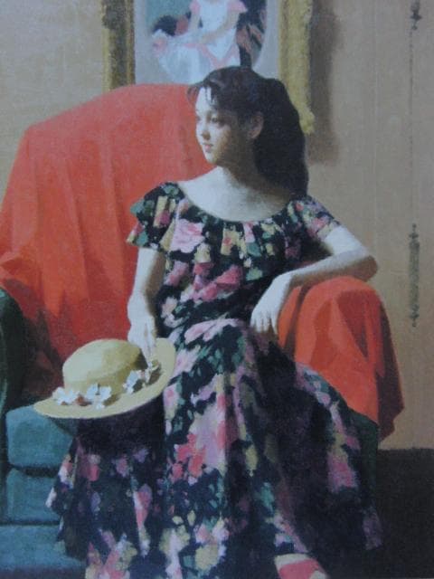 中村清治、花柄の服の少女、希少な画集より、新品高級額・額装付
