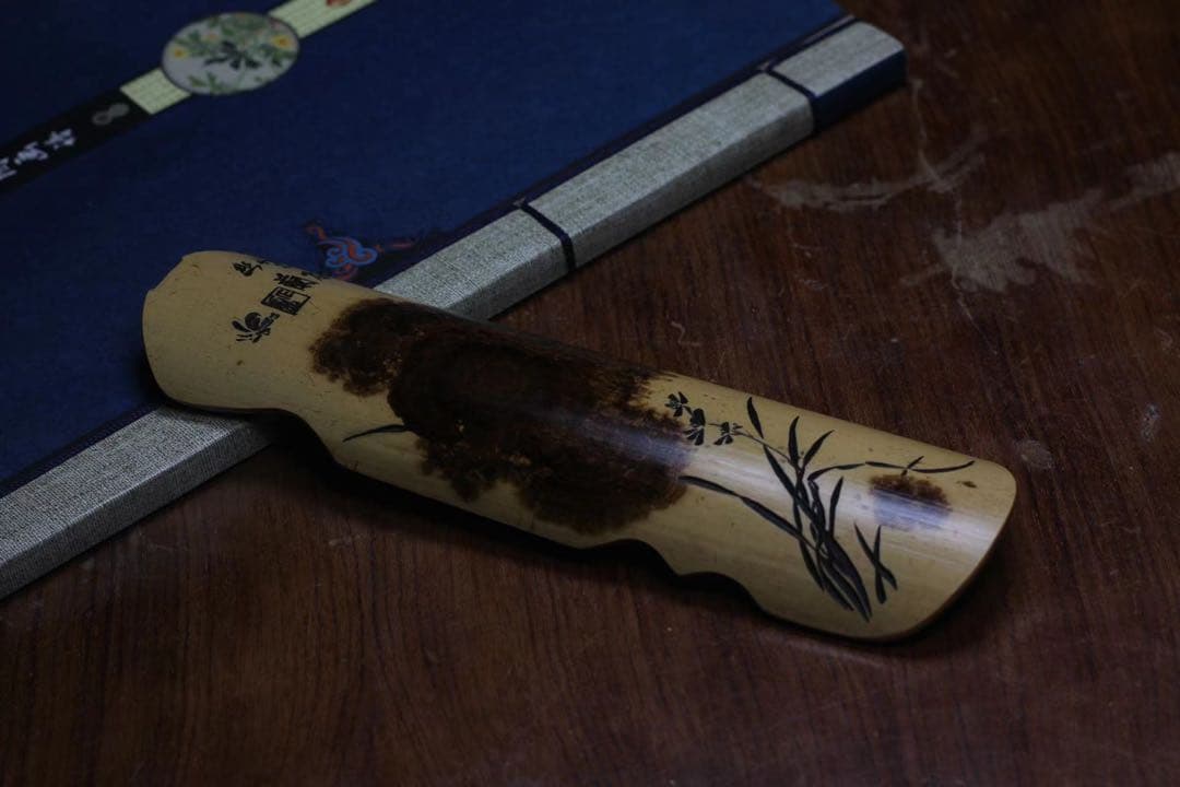 004古琴、茶則、七絃琴、竹、彫刻 茶合 茶道具 煎茶 中国茶、陳情令、魔道祖師
