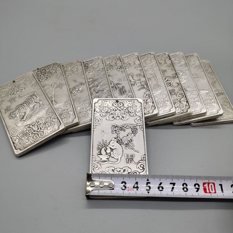 12点セット 金属工芸 浮き彫り 細工 十二干支 希少 中国美術 茶道具
