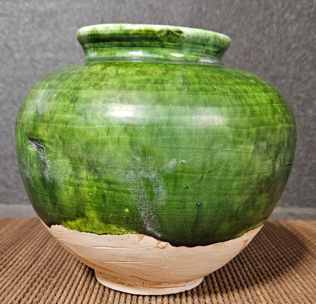 中国古美術　中国古陶磁器　中国古玩　遼時代　遼緑釉　丸壺　罐　漢緑釉　古代中国