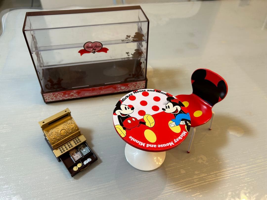 ミニーマウス　ラブリーケーキ　7種　ショーケース　レジ　テーブルセット