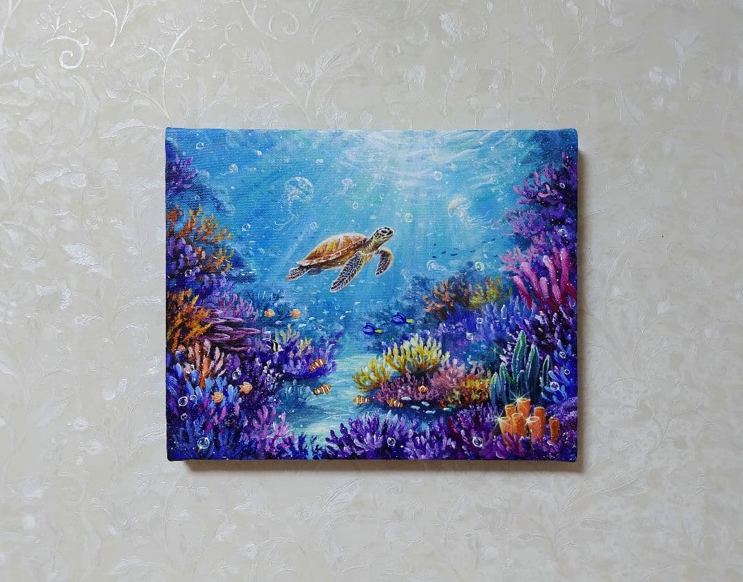 【海中世界】アクリル画 F3 風景画 絵画
