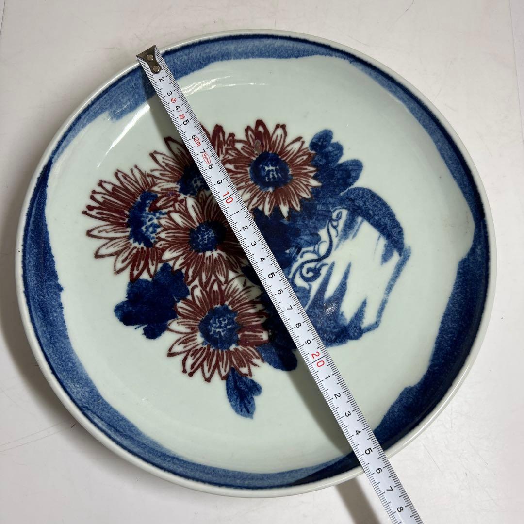 専用　中国景徳鎮　青絵青花大皿　箱付　直径25.8㎝　東Y8-0108⑤タウオ