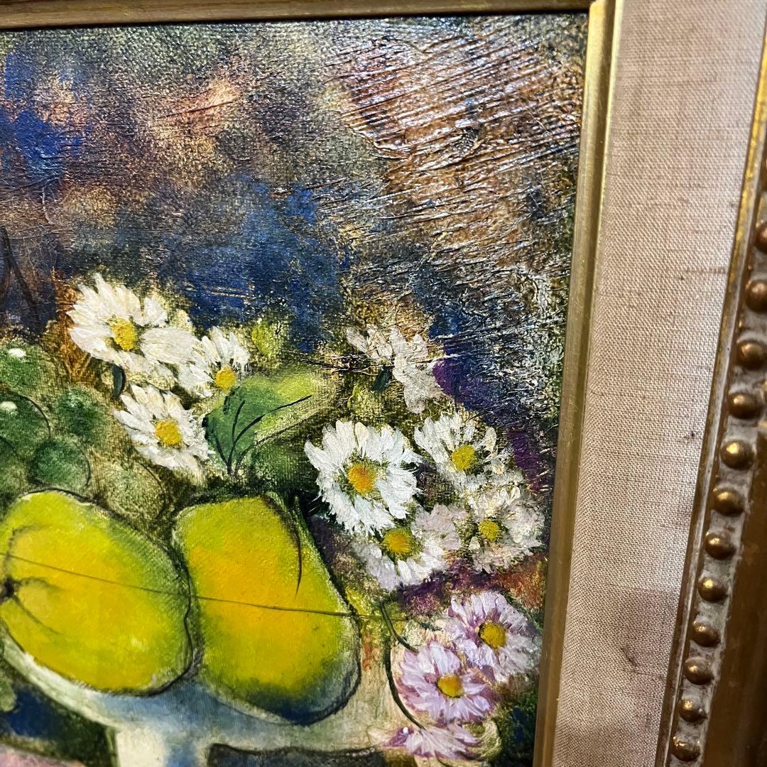 【アンティーク】額装 額縁 小林恵 F4号 静物画 果物と花 油絵 油彩画 絵画