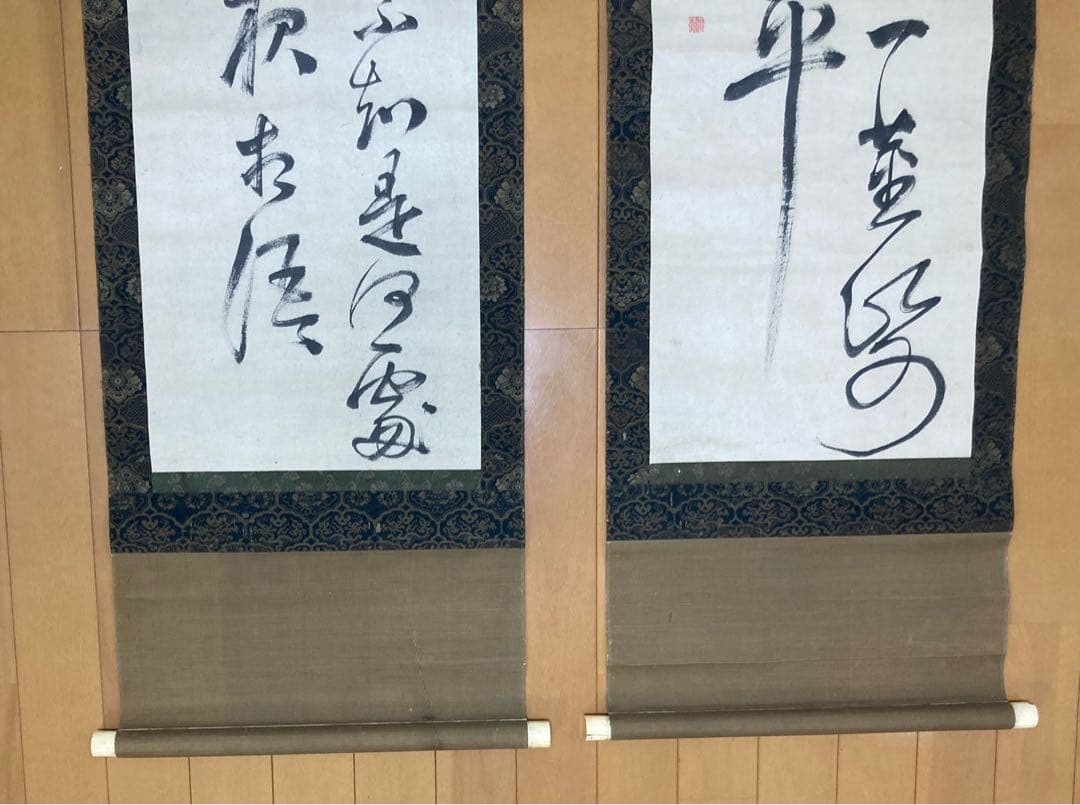 頼山陽　書二幅対　書道作品 掛軸2本 木製収納箱付き