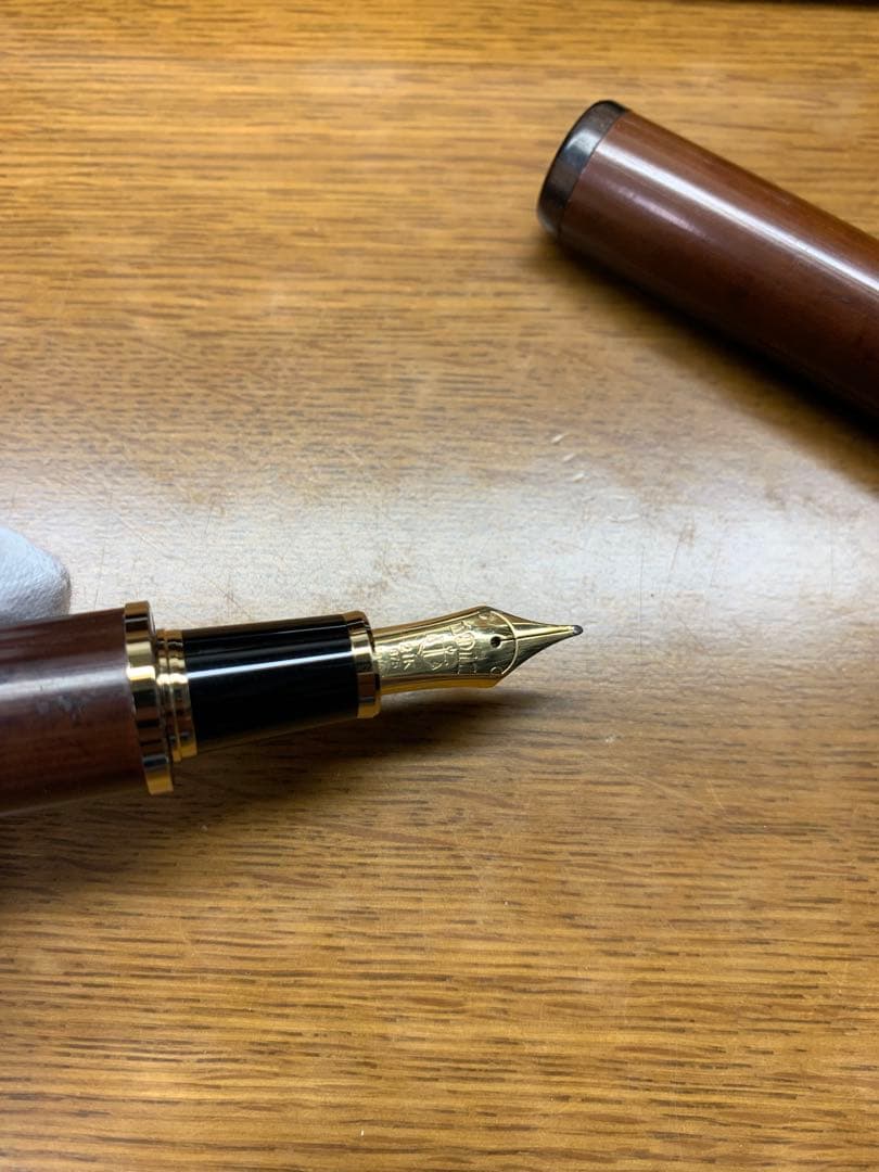 【筆記確認】セーラー 万年筆 長原宣義作 長刀研ぎ 竹万年筆 純金プレート付き