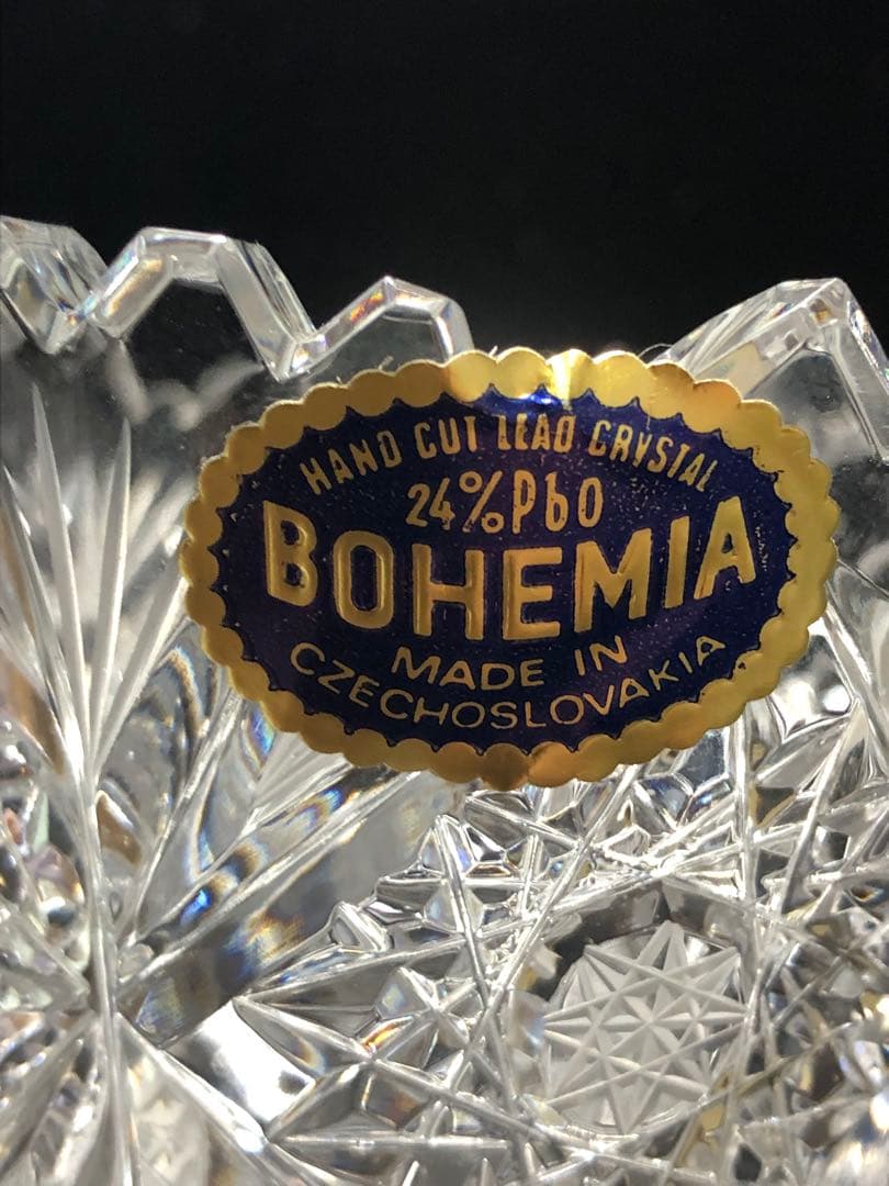 [未使用] ボヘミアクリスタル 花瓶 ヴィンテージ ハンドカット 正規輸入品