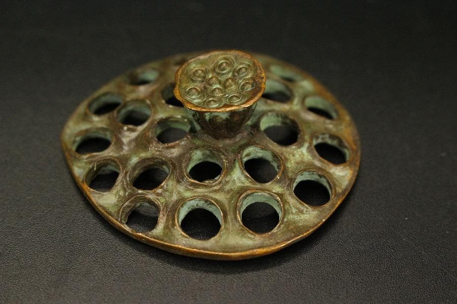 古銅 蓮形 在銘 香炉 5.8cmx5.7cm(A286)