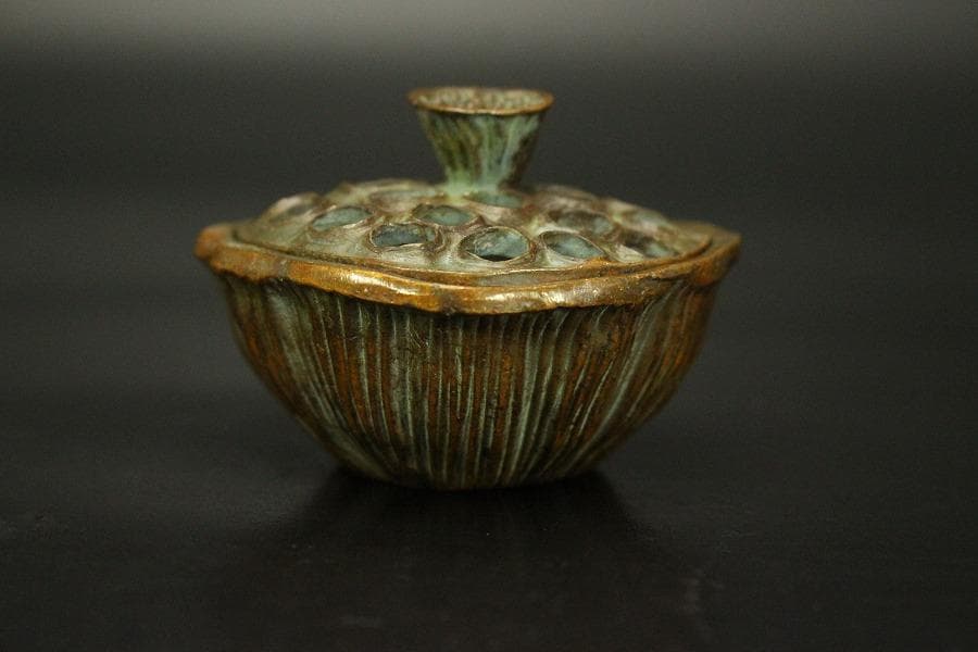 古銅 蓮形 在銘 香炉 5.8cmx5.7cm(A286)