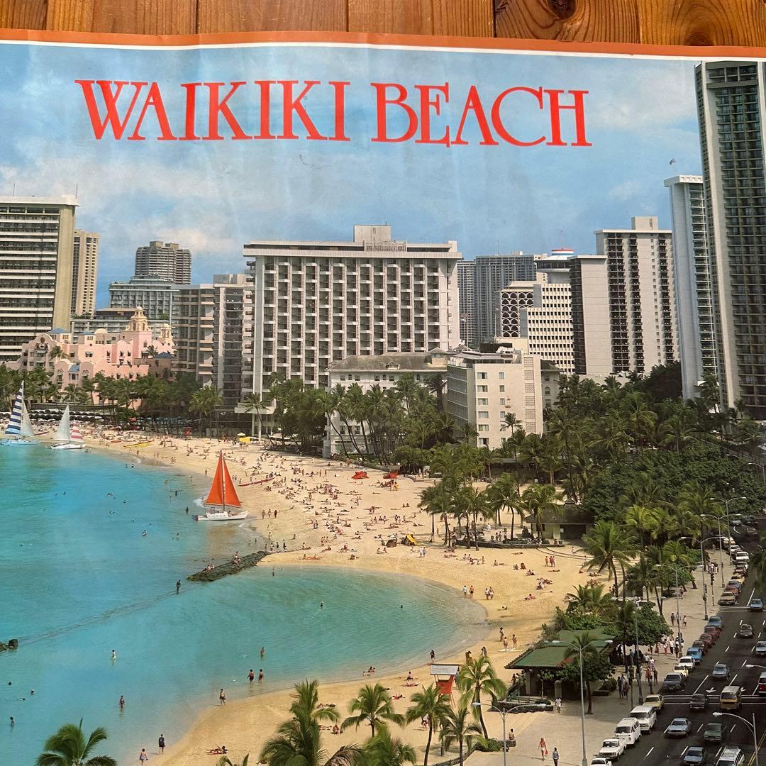 超レア70sオリジナルビンテージHawaiiハワイワイキキビーチフォトポスター