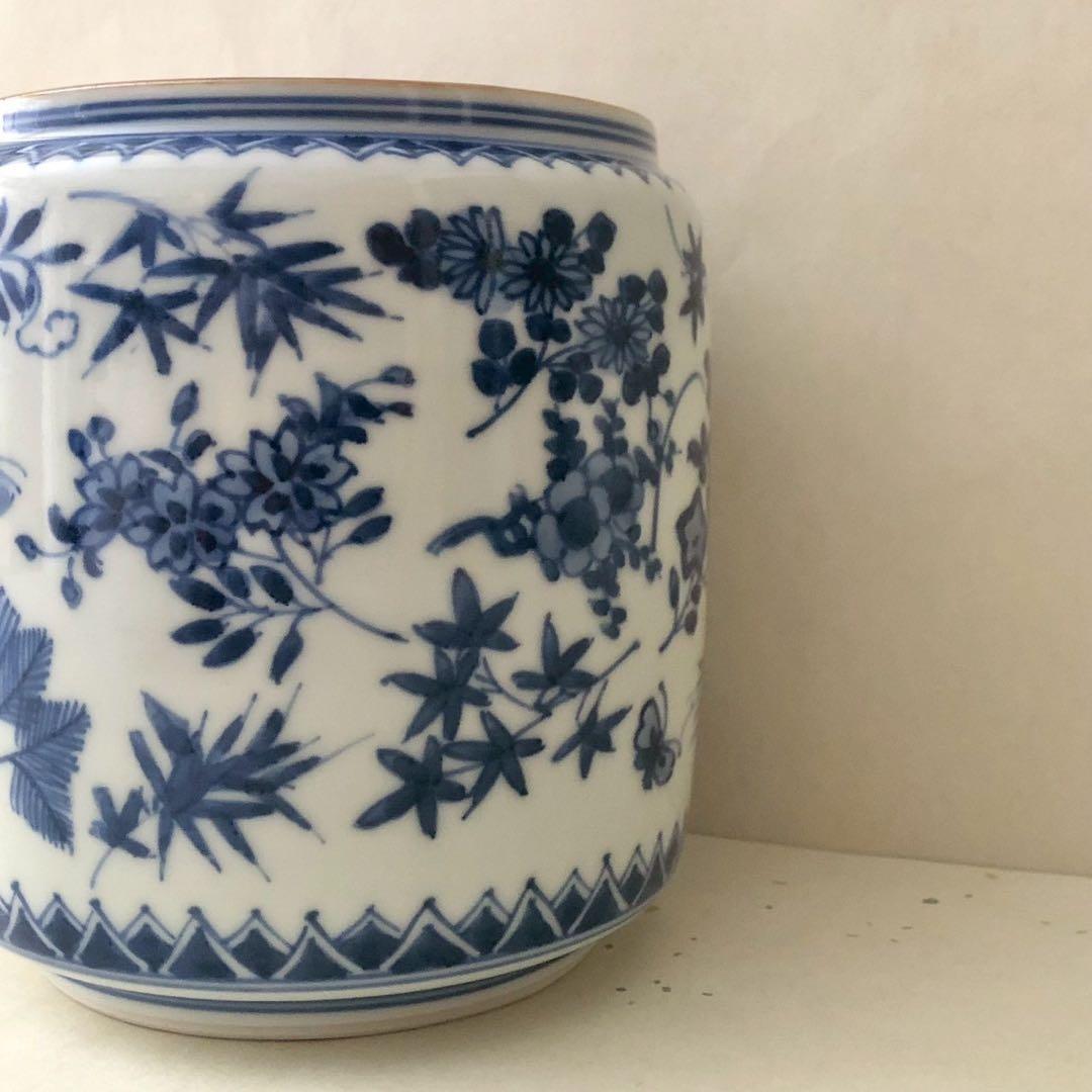 高野昭阿弥造/青華祥端写水指 染付 草花 梅 蝶々 京焼 茶道具 水差