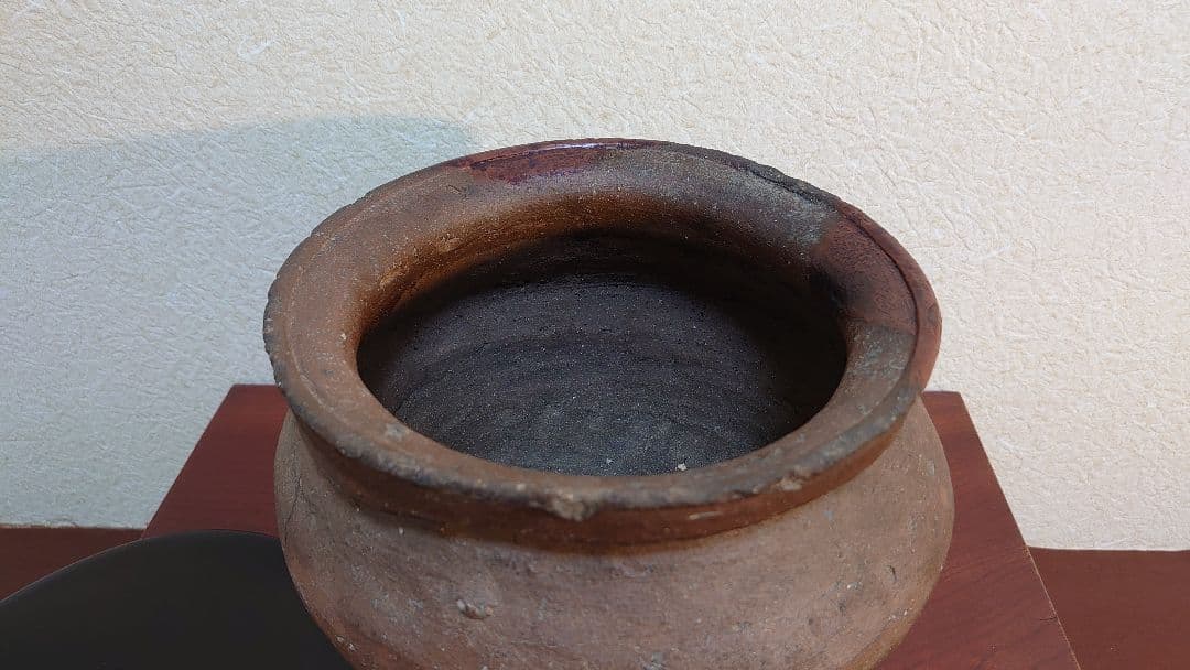 越前焼　茶道具　アンティーク陶器　水指　小壺　飾壺　漆器蓋　鎌倉　金沢茶会　１客