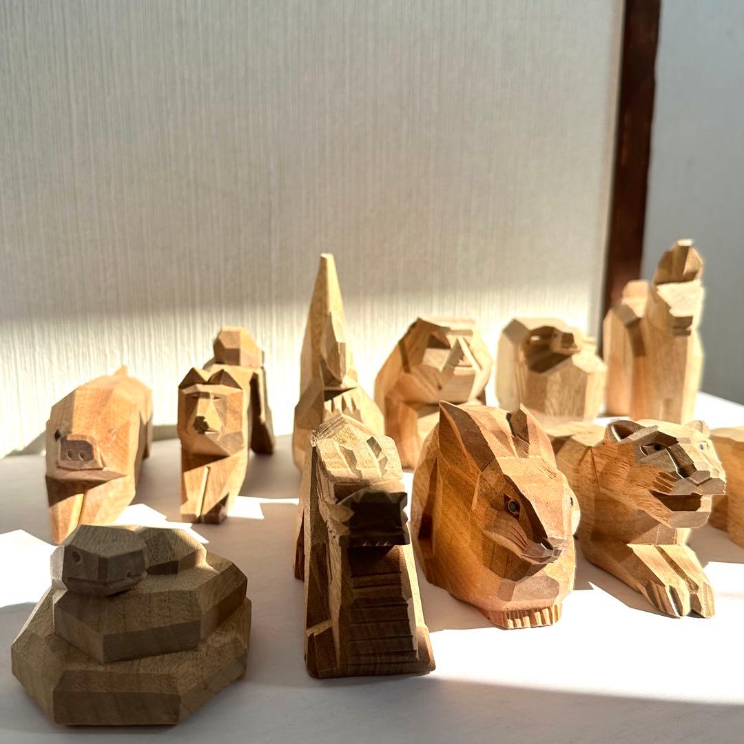 レア！伊勢神宮 木彫り 十二支 干支置物セット 12体 木箱付き